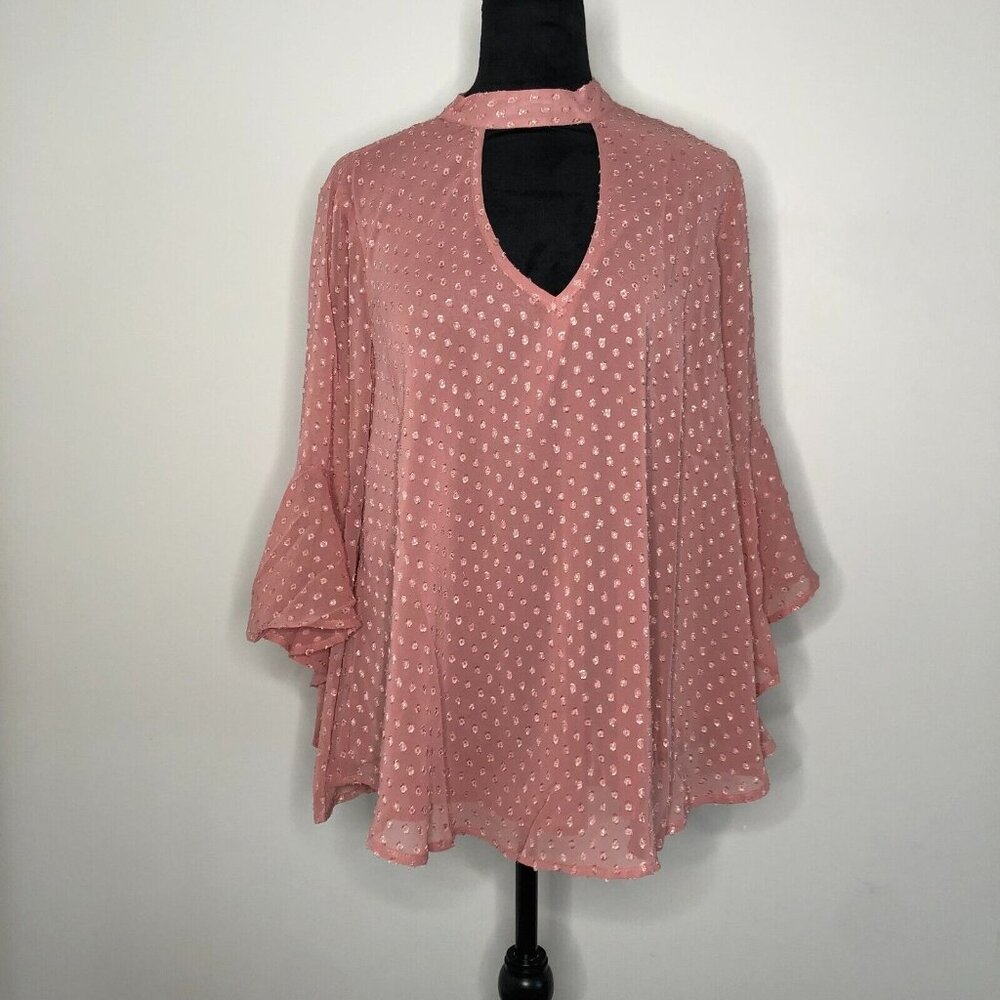 Band Of Gypsies Blouse S Pink Blush Tunic Sheer Angel 3/4‎ Sleeve Tied Flowy NWT